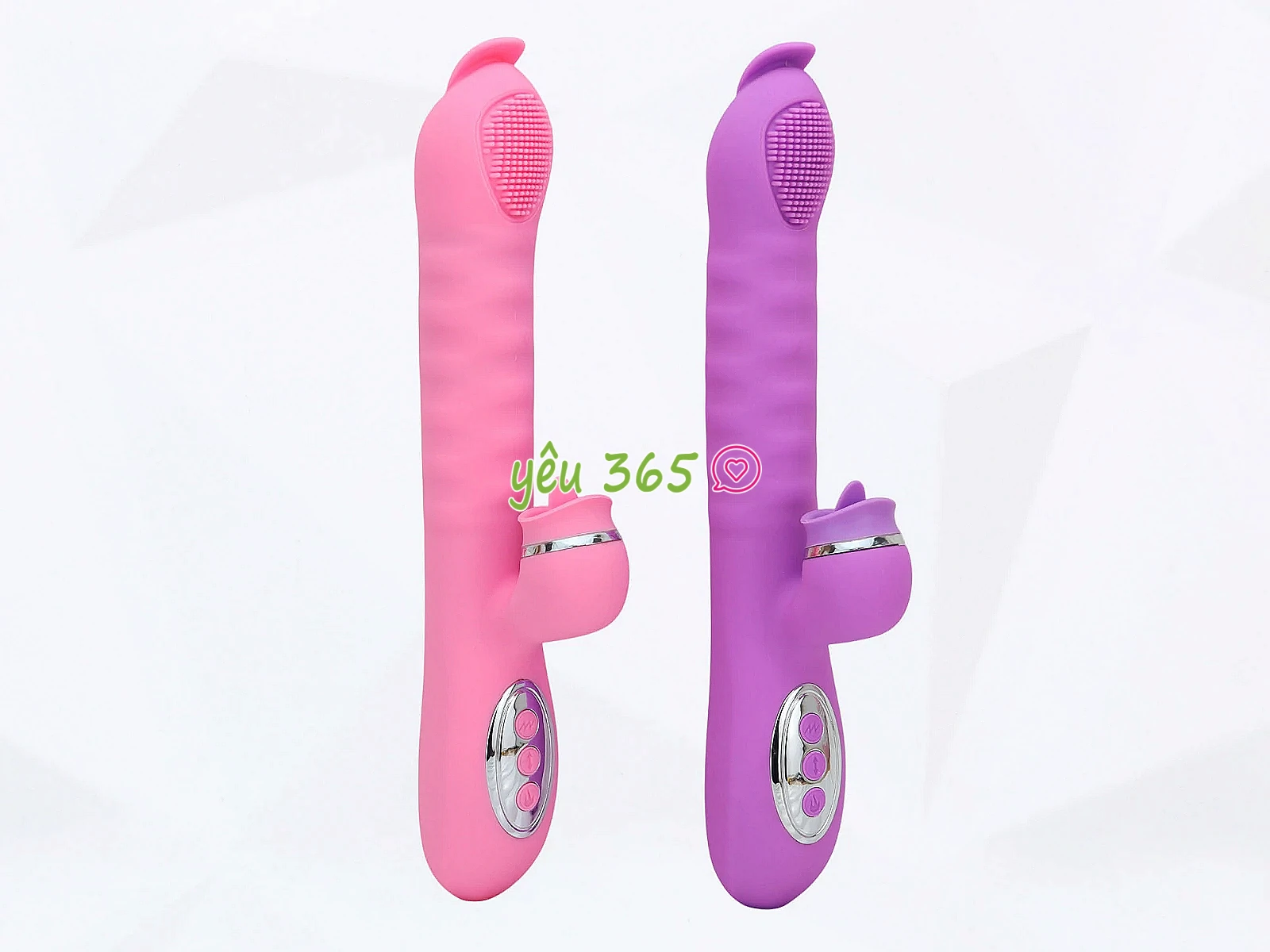 Máy mát xa lưỡi liếm 2 đầu Telescopic liếm, rung, thụt pin sạc, ấm nóng