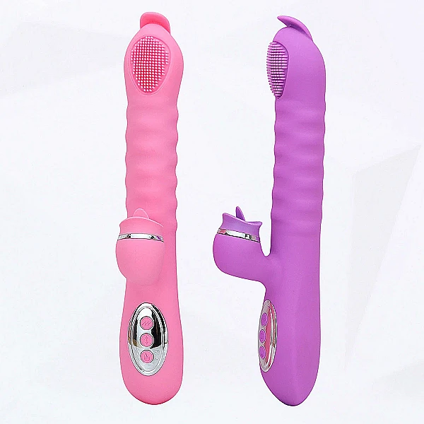Máy mát xa lưỡi liếm 2 đầu Telescopic liếm, rung, thụt pin sạc, ấm nóng