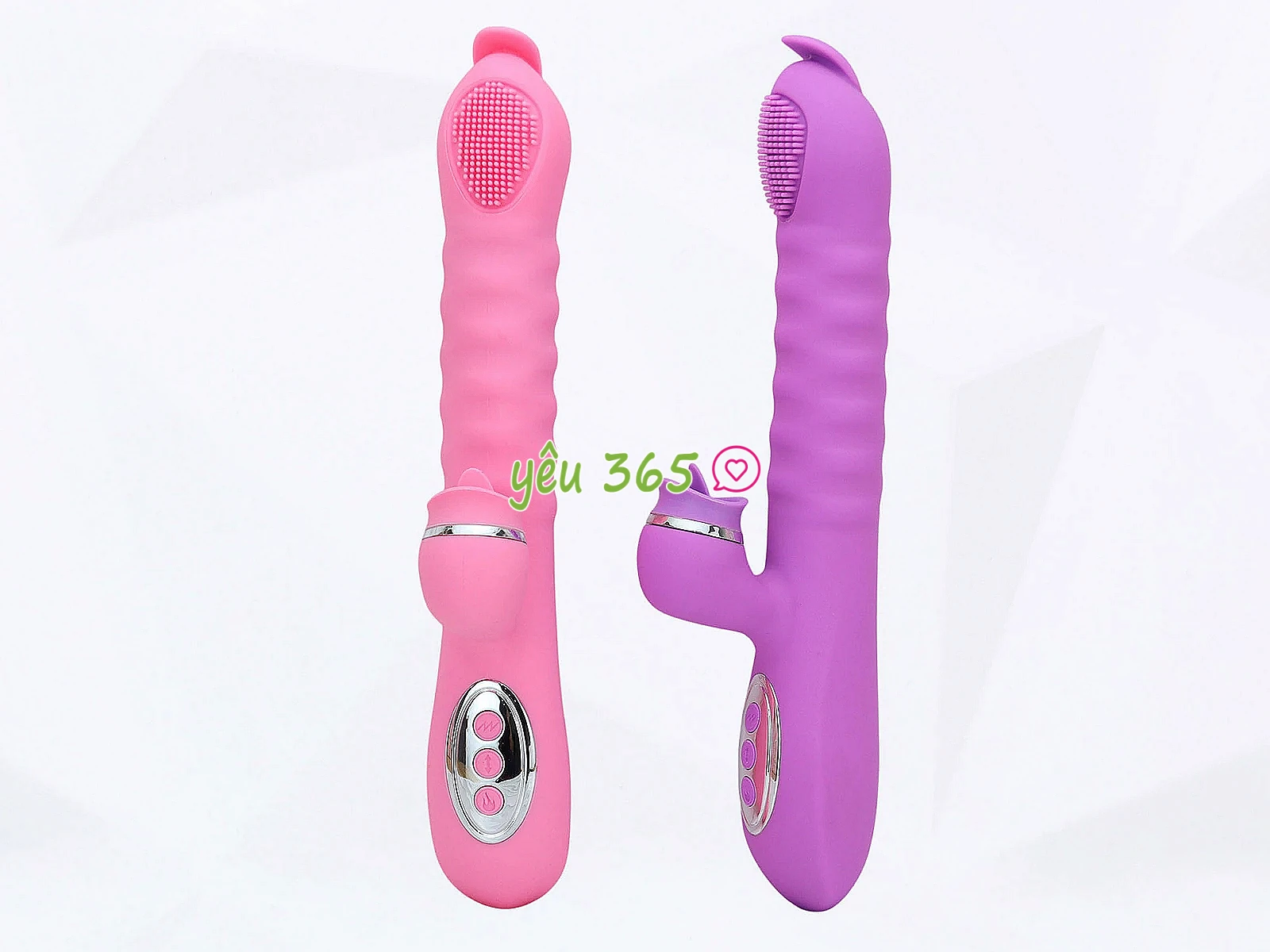 Máy mát xa lưỡi liếm 2 đầu Telescopic liếm, rung, thụt pin sạc, ấm nóng