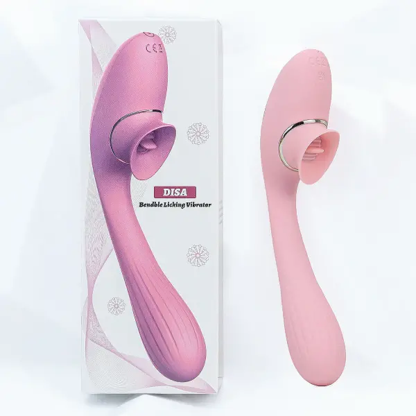 Máy mát xa DISA kết hợp lưỡi liếm rung 2 đầu pin sạc nhỏ gọn