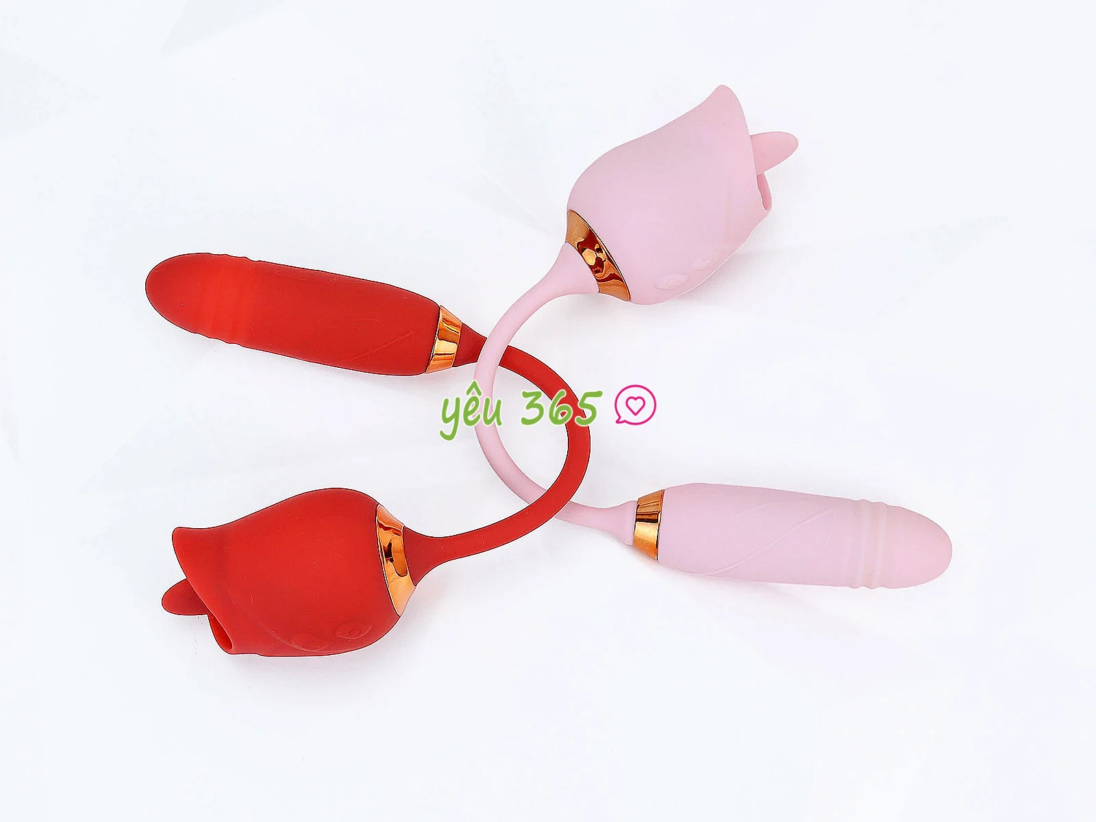 Trứng rung tình yêu hoa hồng hai đầu lưỡi liếm và trứng rung thụt