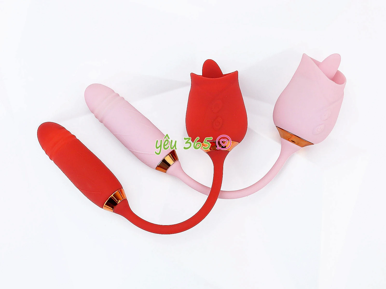 Trứng rung tình yêu hoa hồng hai đầu lưỡi liếm và trứng rung thụt