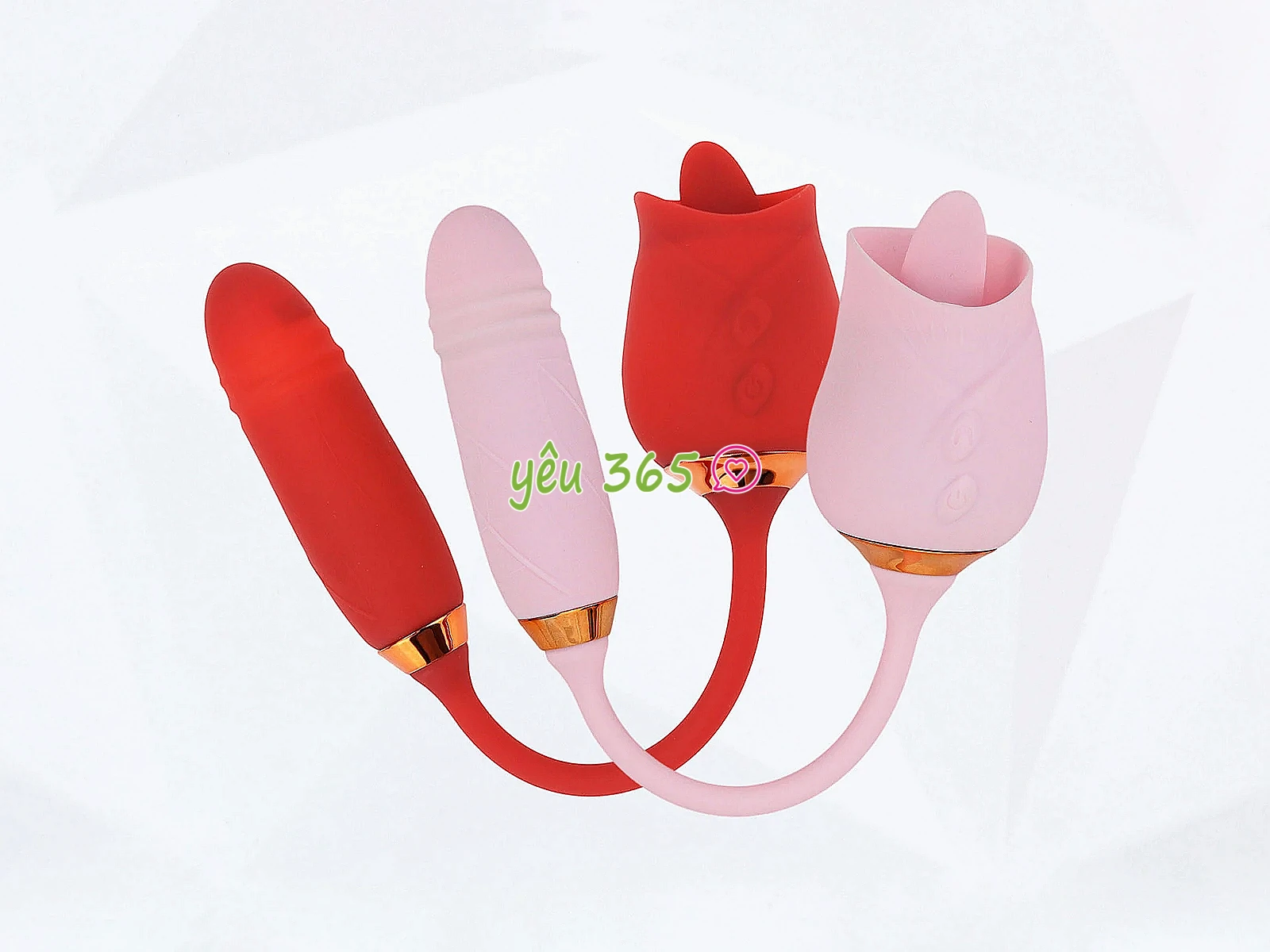 Trứng rung tình yêu hoa hồng hai đầu lưỡi liếm và trứng rung thụt