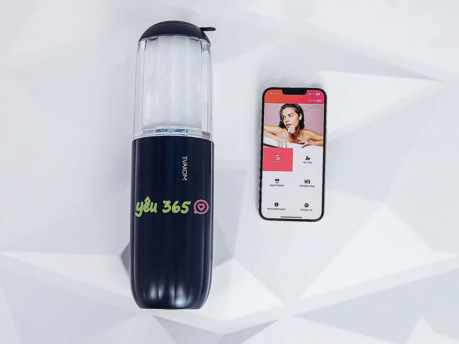 Âm đạo giả Svakom Alex Neo 2 rung thụt điều khiển điện thoại