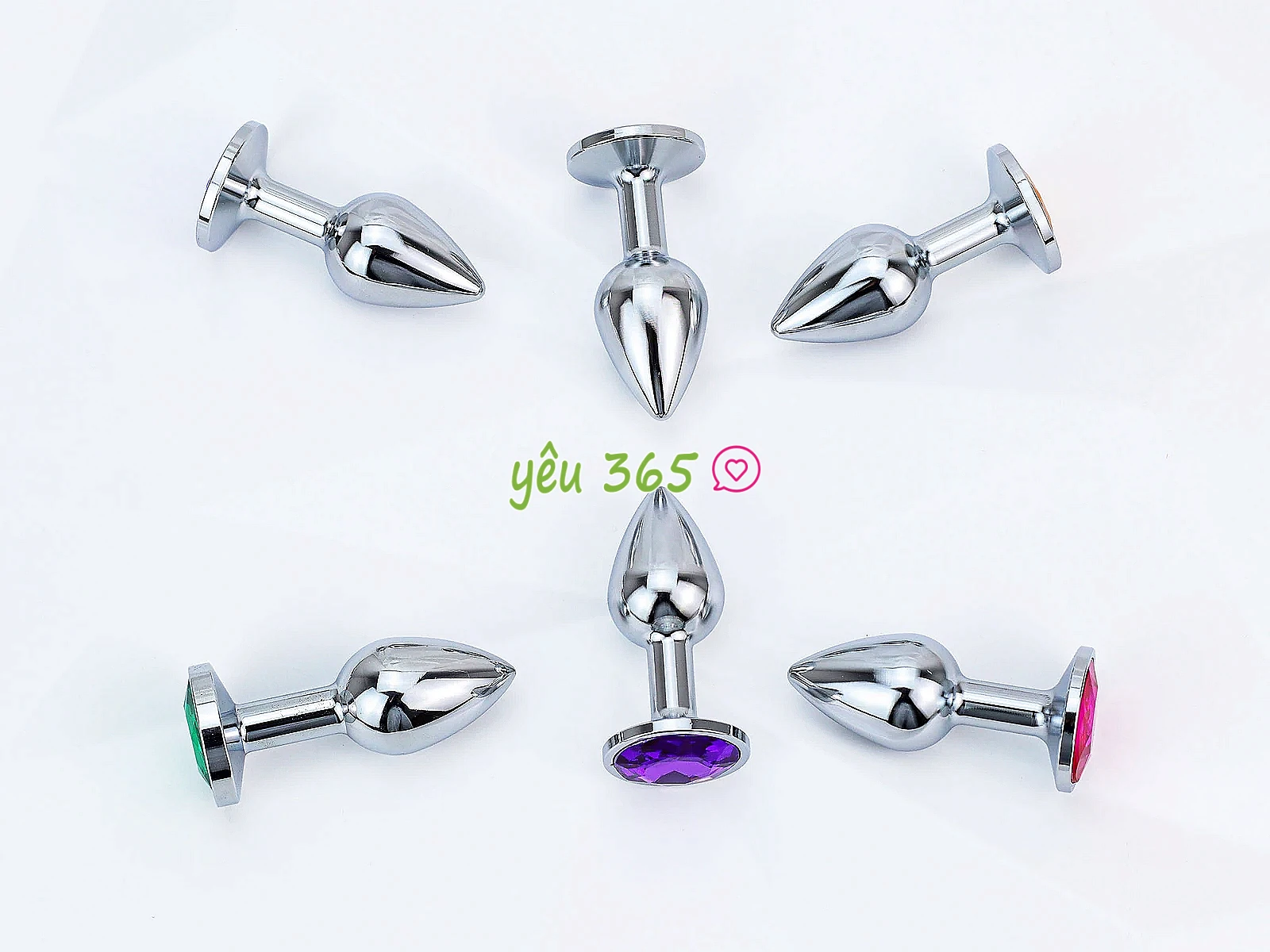 Đồ chơi kích hậu Inox size 2.55 cm đế pha lê nhiều màu sắc