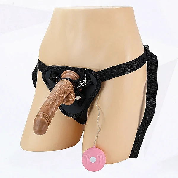 Dương vật giả dây đeo có bìu kèm điều khiển rung nhiều chế độ