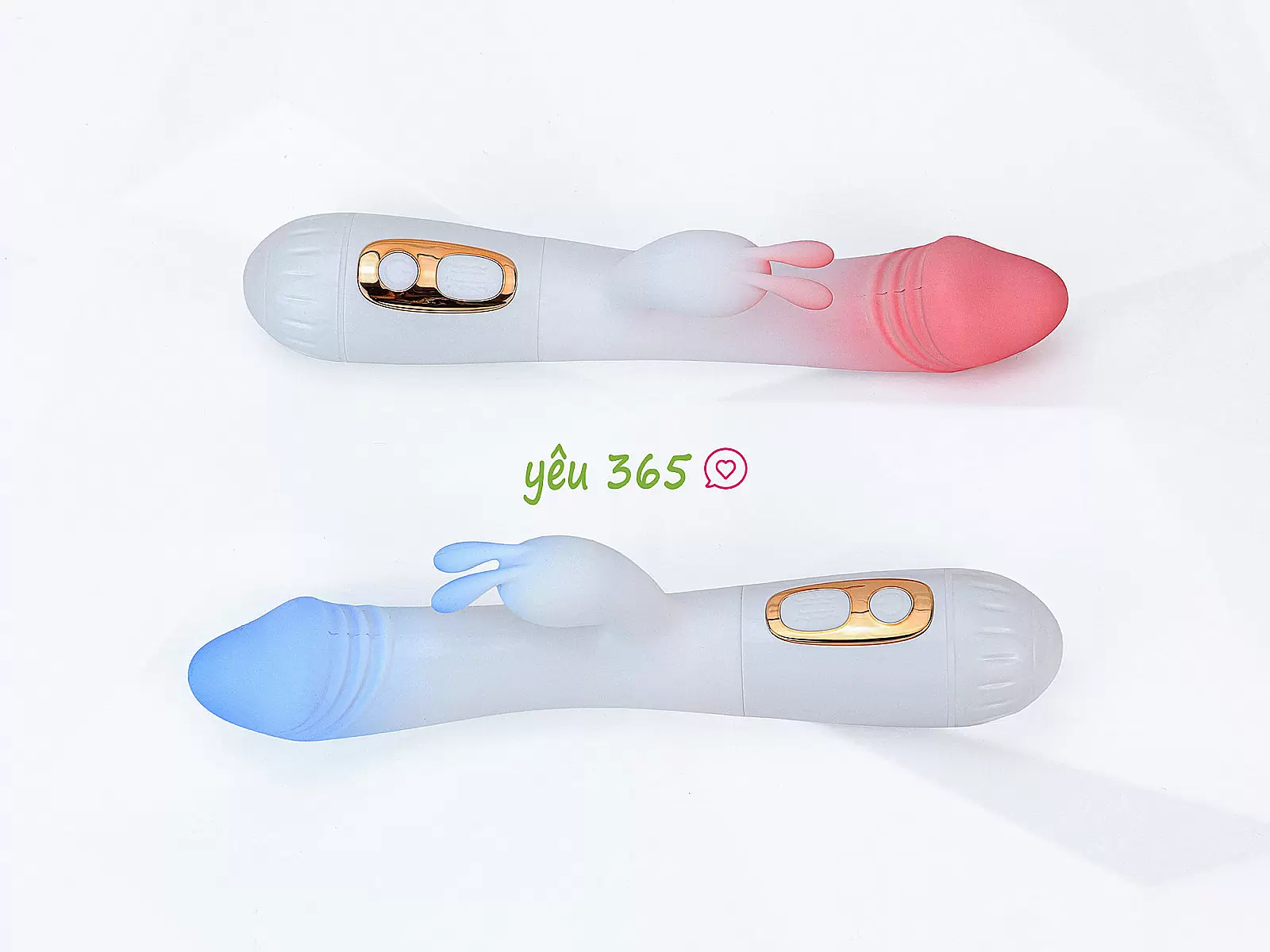 Dương vật giả đa năng có nhánh tai thỏ JIUAI trắng hồng pin sạc