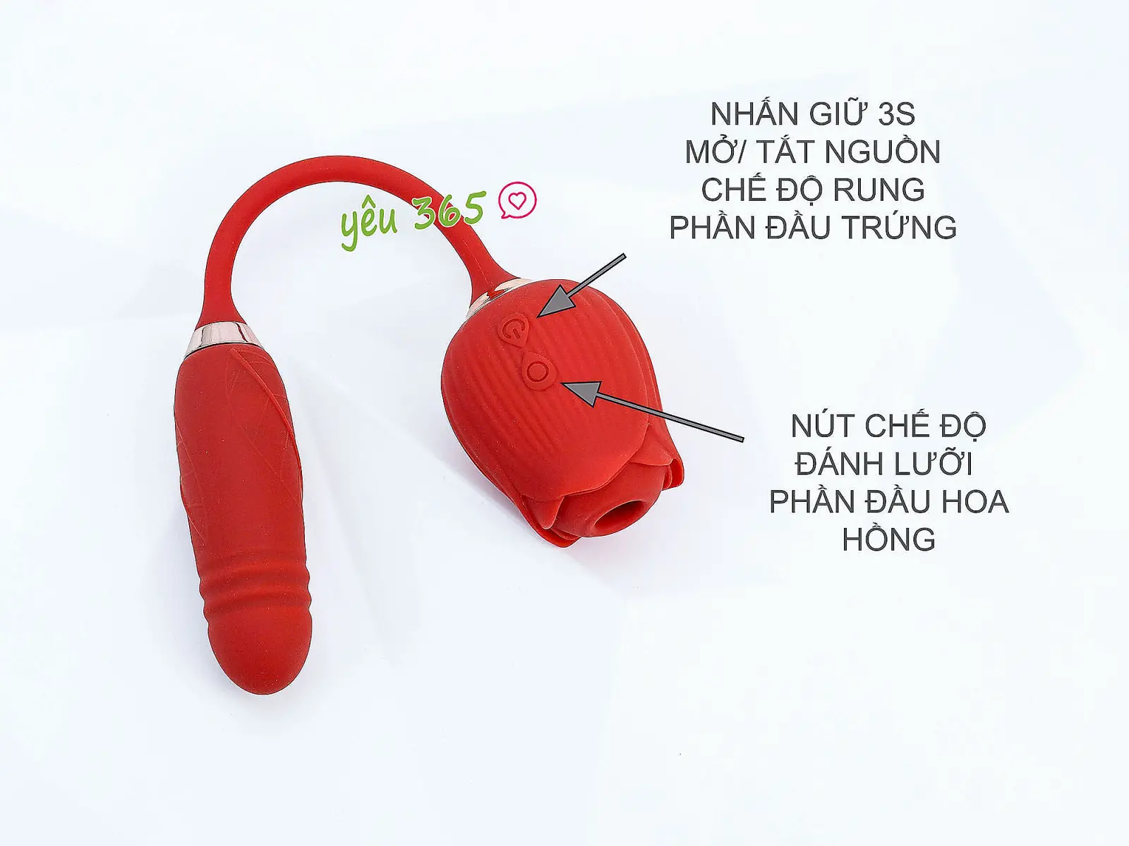 Trứng rung hoa hồng hai đầu lưỡi đánh và trứng rung thụt pin sạc