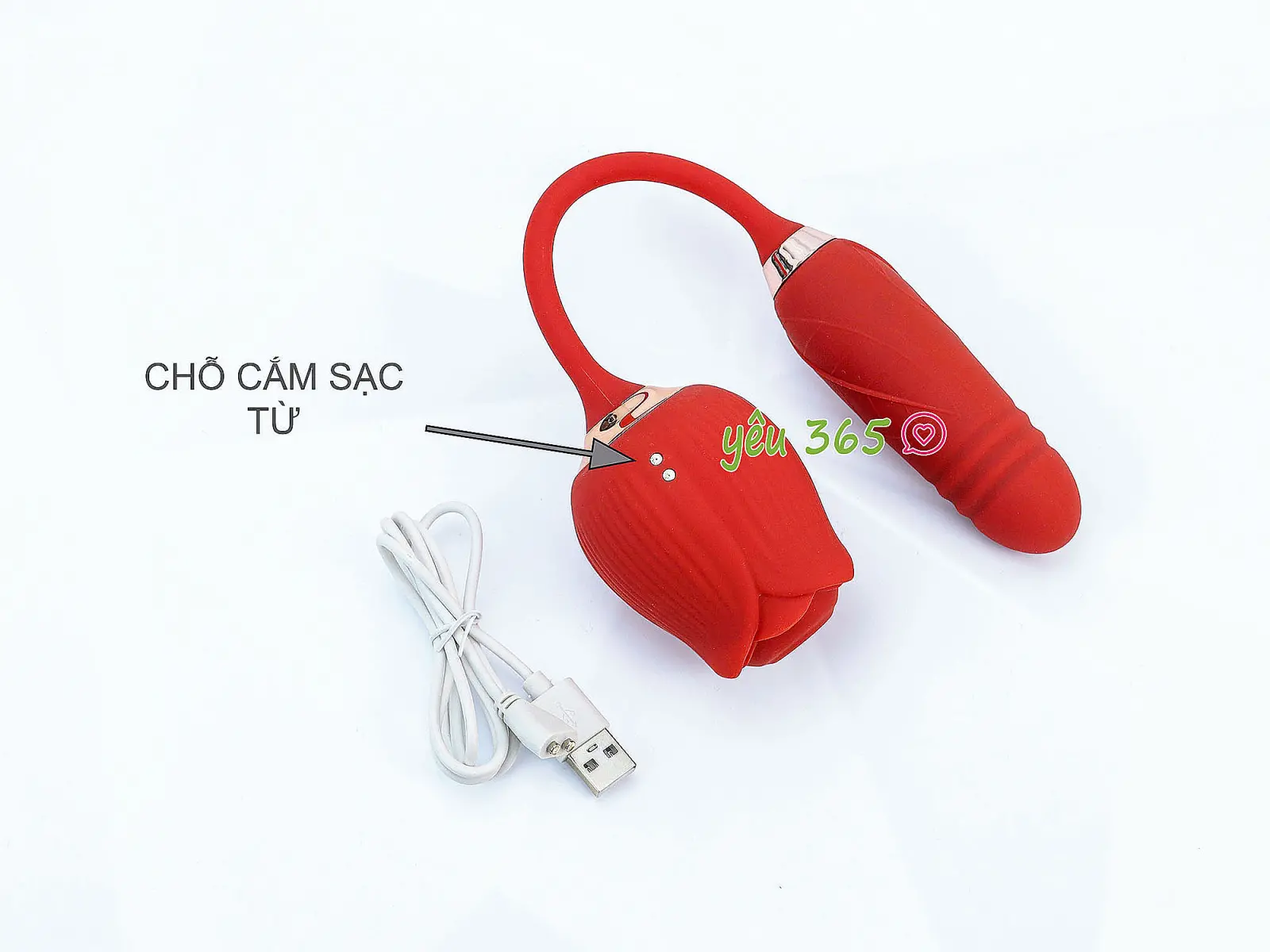 Trứng rung hoa hồng hai đầu lưỡi đánh và trứng rung thụt pin sạc