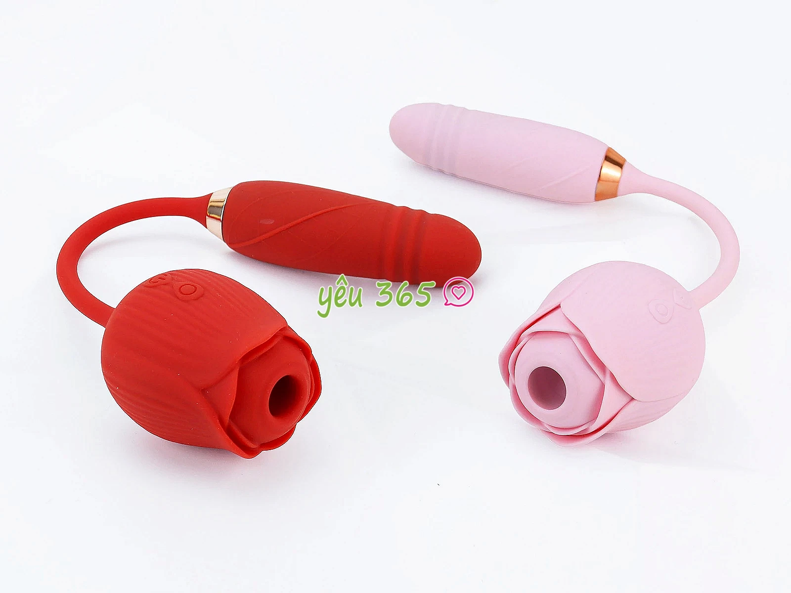 Trứng rung hoa hồng hai đầu lưỡi đánh và trứng rung thụt pin sạc