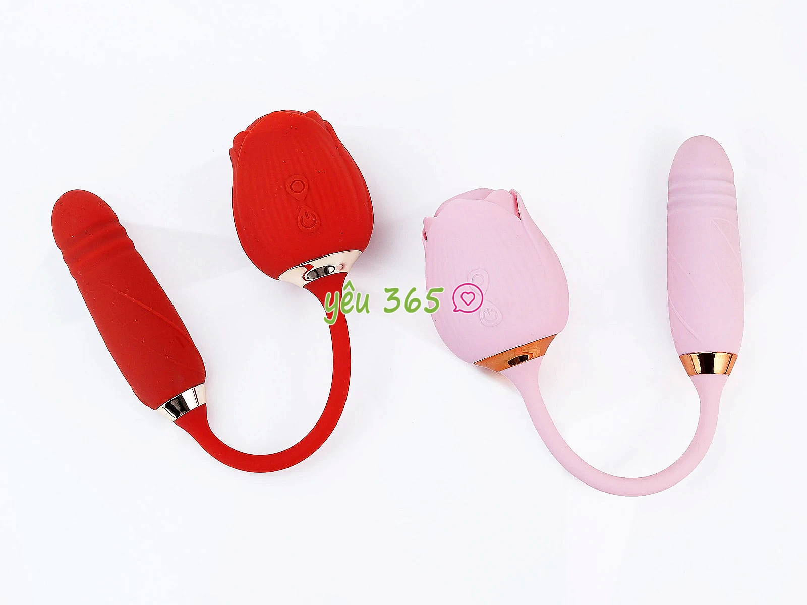 Trứng rung hoa hồng hai đầu lưỡi đánh và trứng rung thụt pin sạc