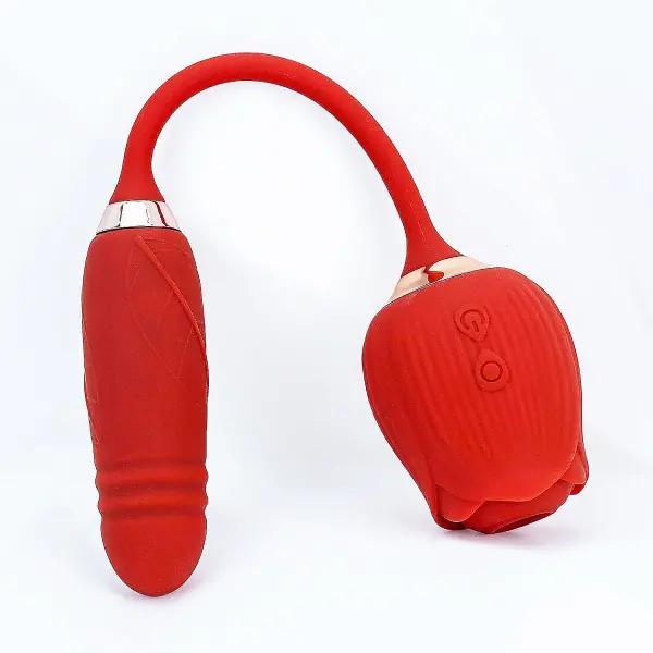Trứng rung hoa hồng hai đầu lưỡi đánh và trứng rung thụt pin sạc
