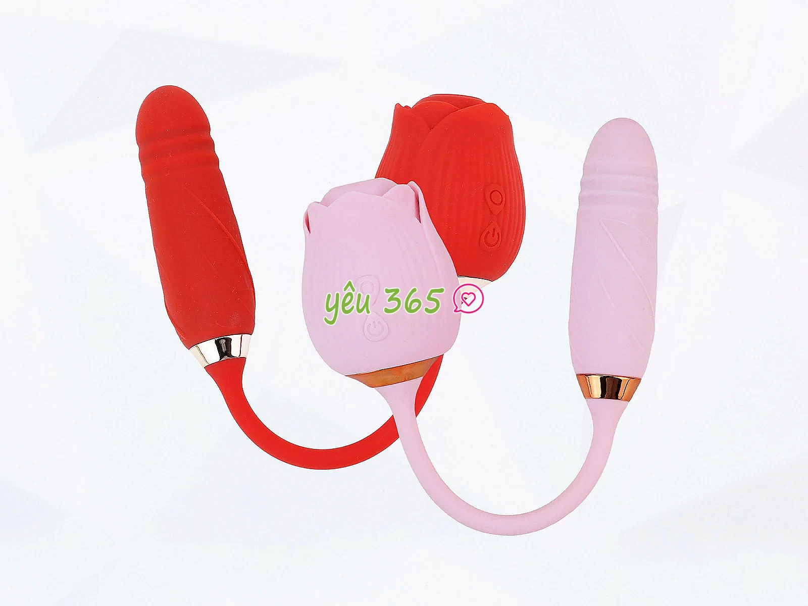 Trứng rung hoa hồng hai đầu lưỡi đánh và trứng rung thụt pin sạc