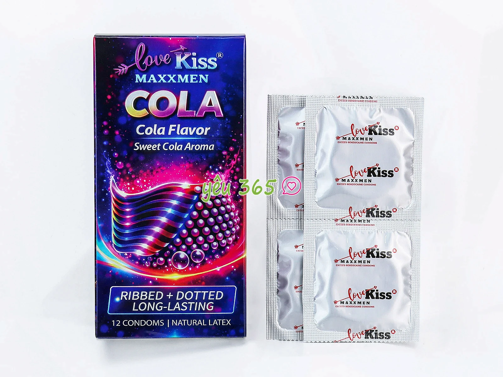 Bao cao su Love Kiss Maxxmen Cola hương Cola ngọt ngào, gân gai kích thích, hỗ trợ kéo dài thời gian