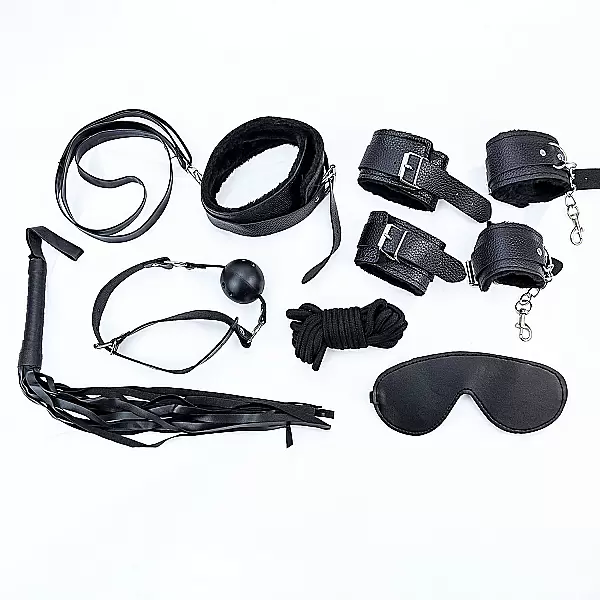 Đồ chơi bạo dâm da đen 7 món bộ phụ kiện quyến rũ cho cặp đôi thích cảm giác mạnh