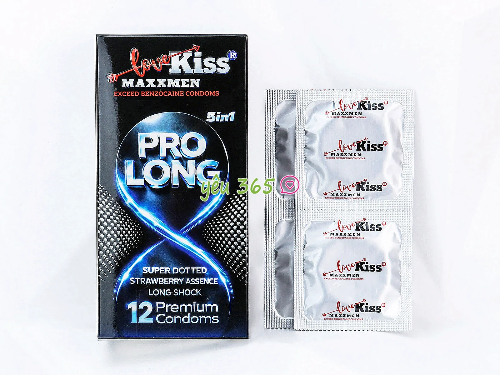 Bao cao su Love Kiss Maxxmen Pro Long 5in1 hương dâu quyến rũ, chấm nổi, hỗ trợ kéo dài thời gian