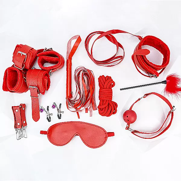 Bộ đồ chơi bạo dâm 10 món màu đỏ kích thích hổ trợ màn dạo đầu sảng khoái