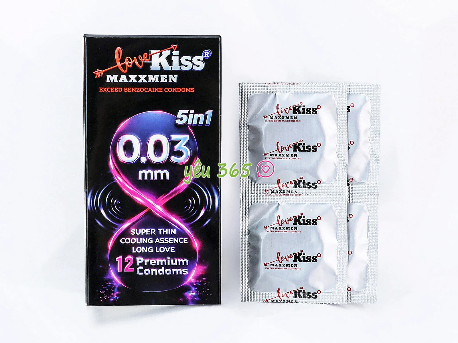 Bao cao su Love Kiss MaxxMen 5in1 siêu mỏng chỉ 0.03mm, hương bạc hà mát lạnh, kéo dài thời gian