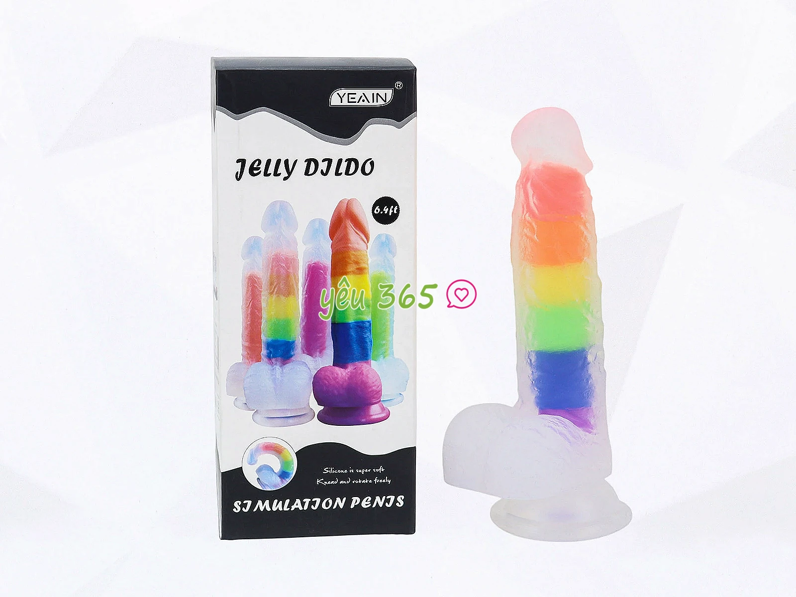 Dương vật giả có đế Jelly Dildo trong suốt 7 sắc màu cầu vồng