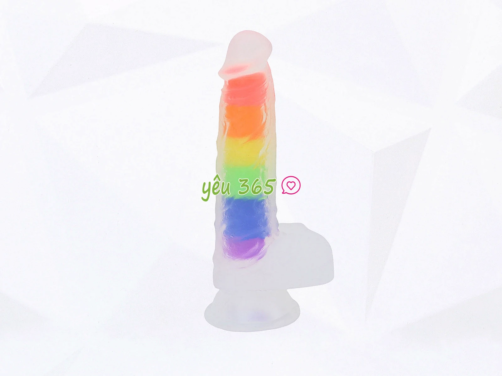 Dương vật giả có đế Jelly Dildo trong suốt 7 sắc màu cầu vồng