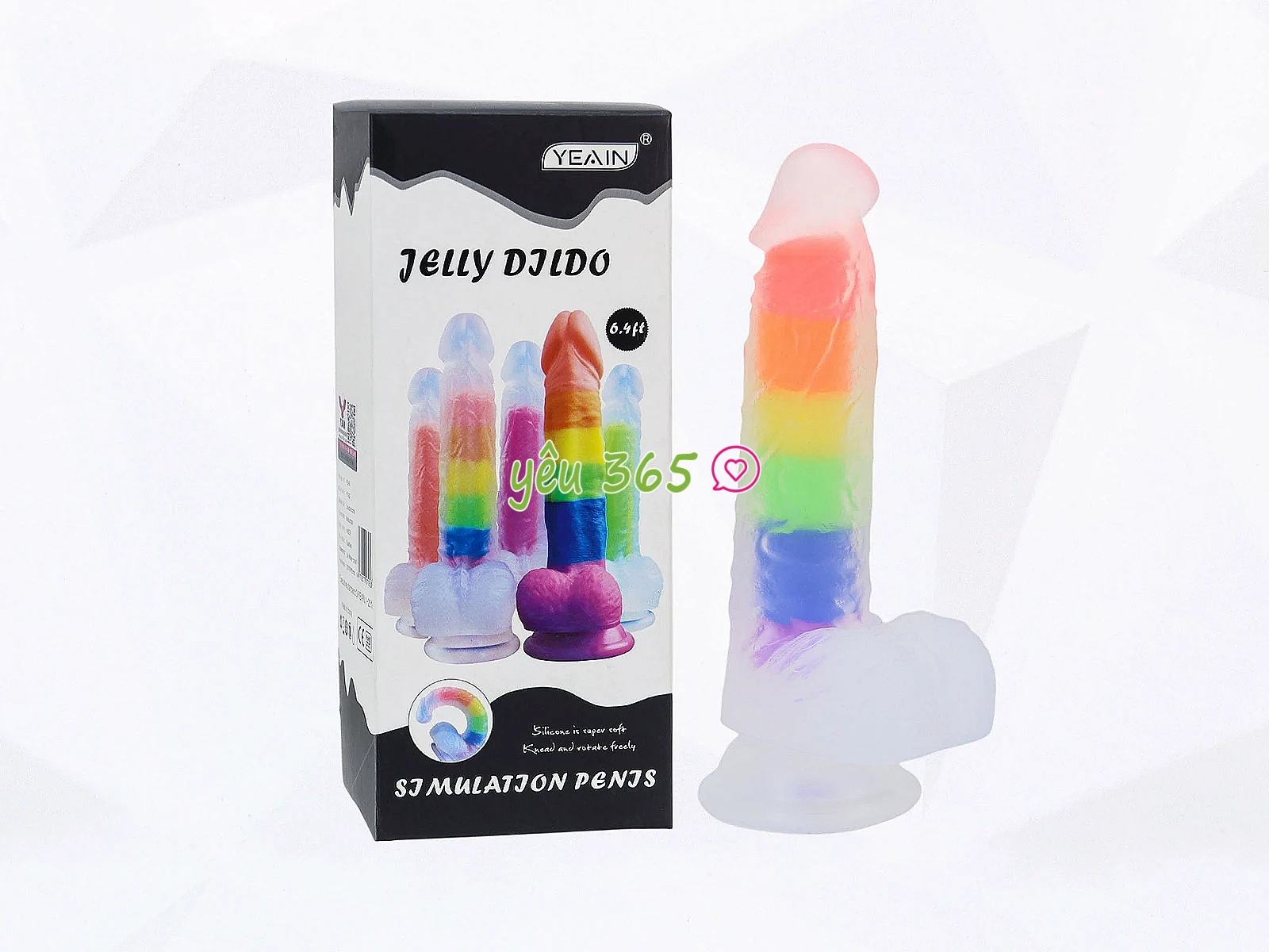 Dương vật giả có đế Jelly Dildo trong suốt 7 sắc màu cầu vồng