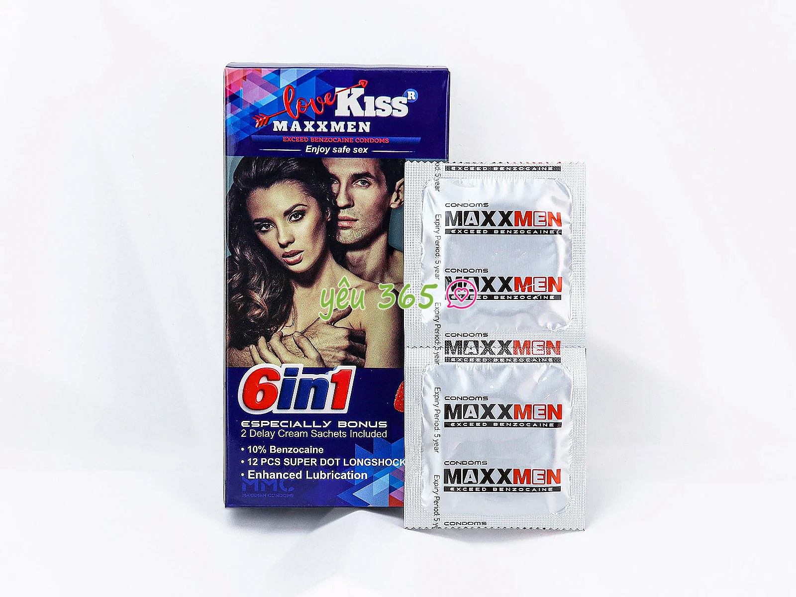Bao Cao Su Love Kiss MaxxMen 6in1 hương dâu, gân gai giúp tăng khoái cảm, hỗ trợ kéo dài thời gian