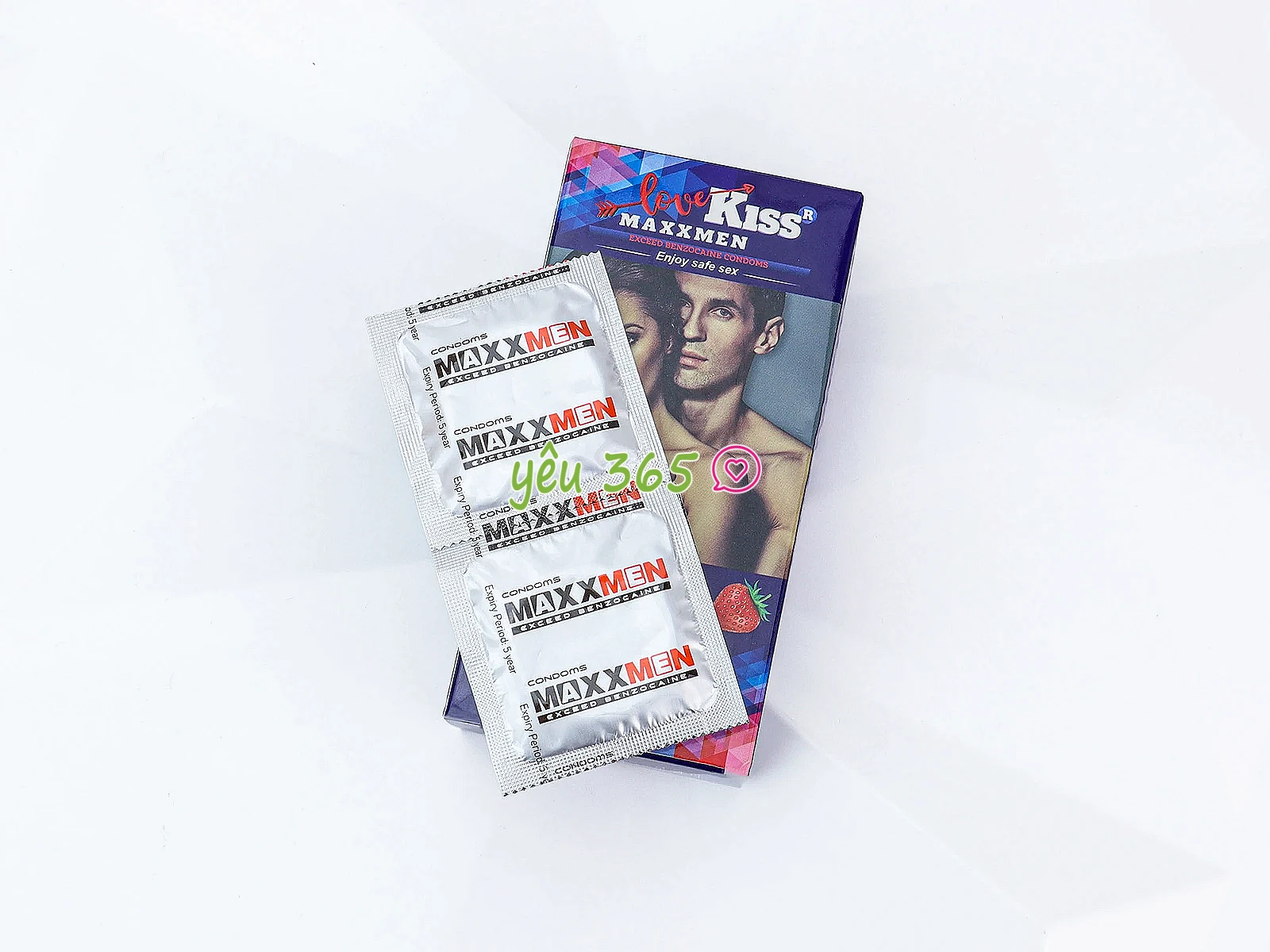 Bao Cao Su Love Kiss MaxxMen 6in1 hương dâu, gân gai giúp tăng khoái cảm, hỗ trợ kéo dài thời gian