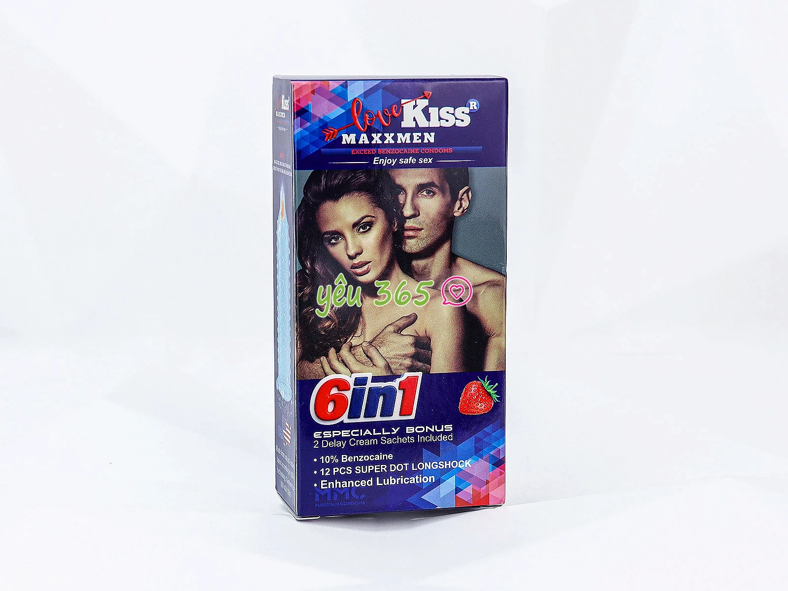 Bao Cao Su Love Kiss MaxxMen 6in1 hương dâu, gân gai giúp tăng khoái cảm, hỗ trợ kéo dài thời gian